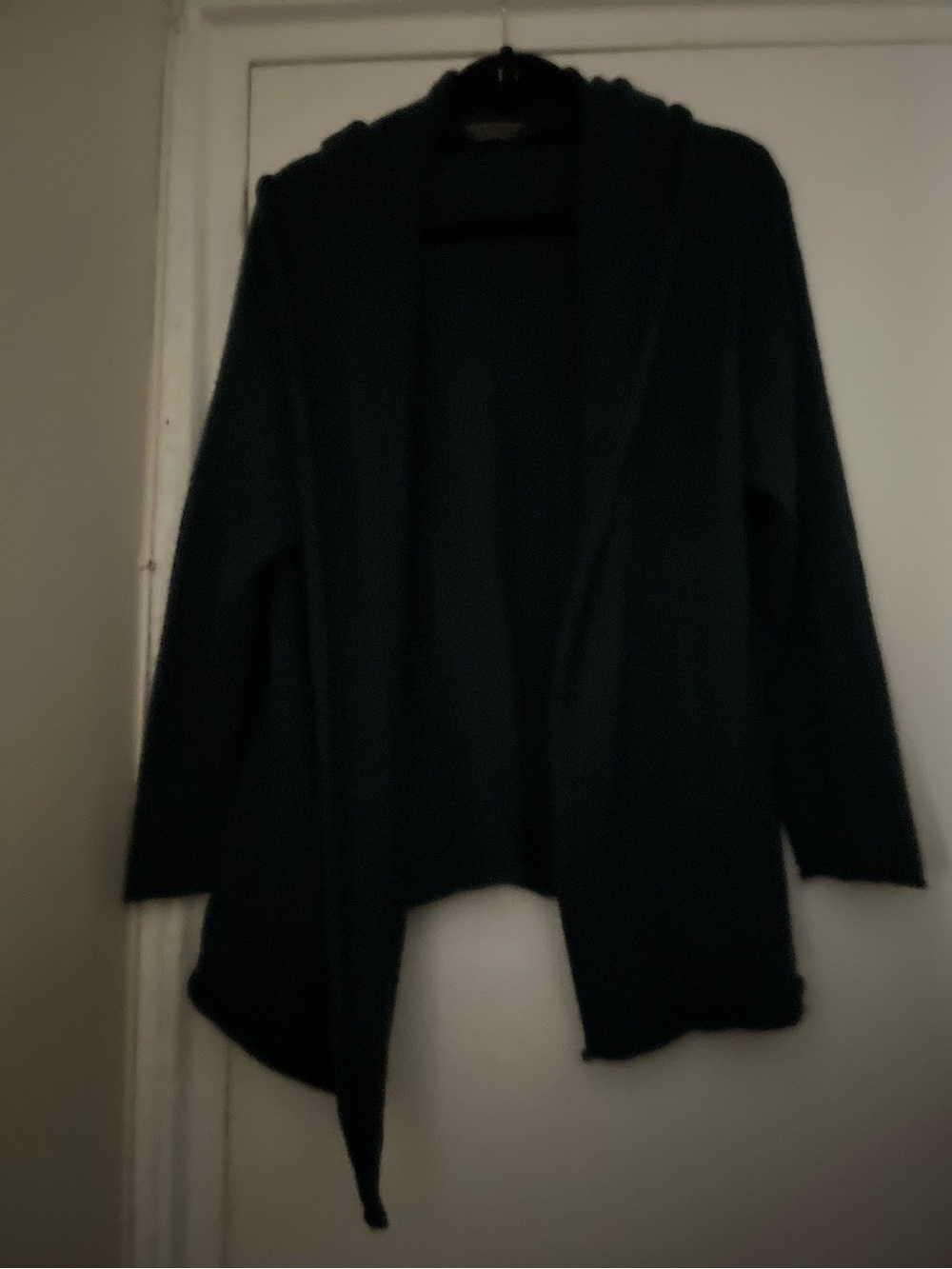 Peruvian Connection blue baby alpaca wool open shawl collar hoodie XL
